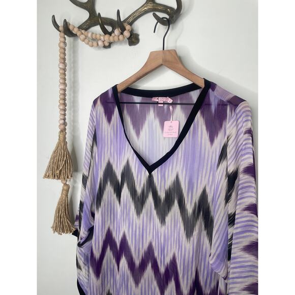 NWT Calypso St Barth Purple Silk Chevron Kaftan Dress Large Beach Cruisewear - Picture 2 of 8